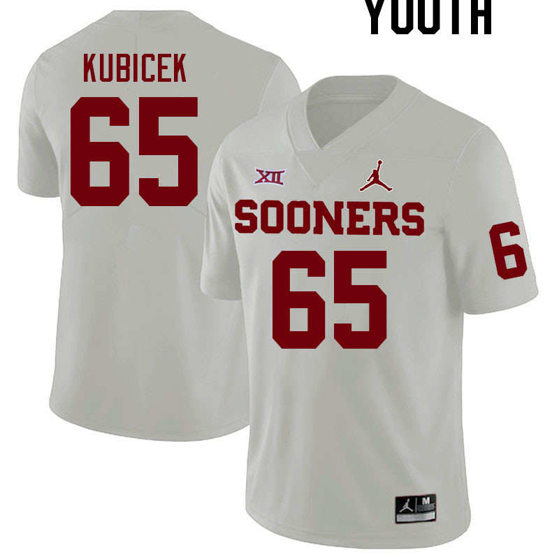 Youth #65 Ty Kubicek Oklahoma Sooners College Football Jerseys Stitched Sale-White - Click Image to Close